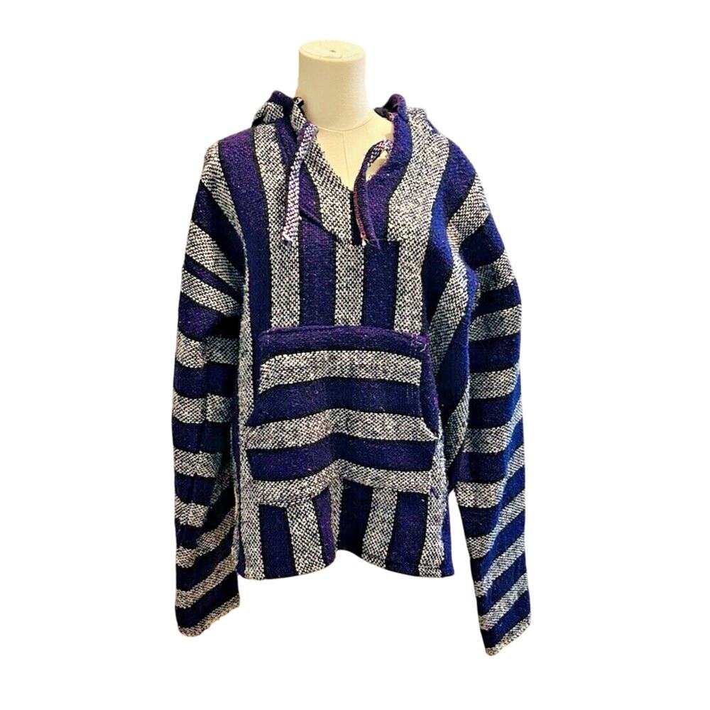 Baja Hoodie Unisex NO TAGS Purple Black Poncho Drug Rug Boho Hippie Grunge